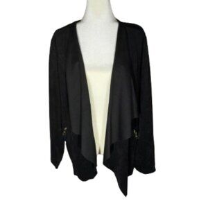 Adrienne‎ Vittadini Womens 1X Black Faux Suede Open Front Waterfall Cardigan